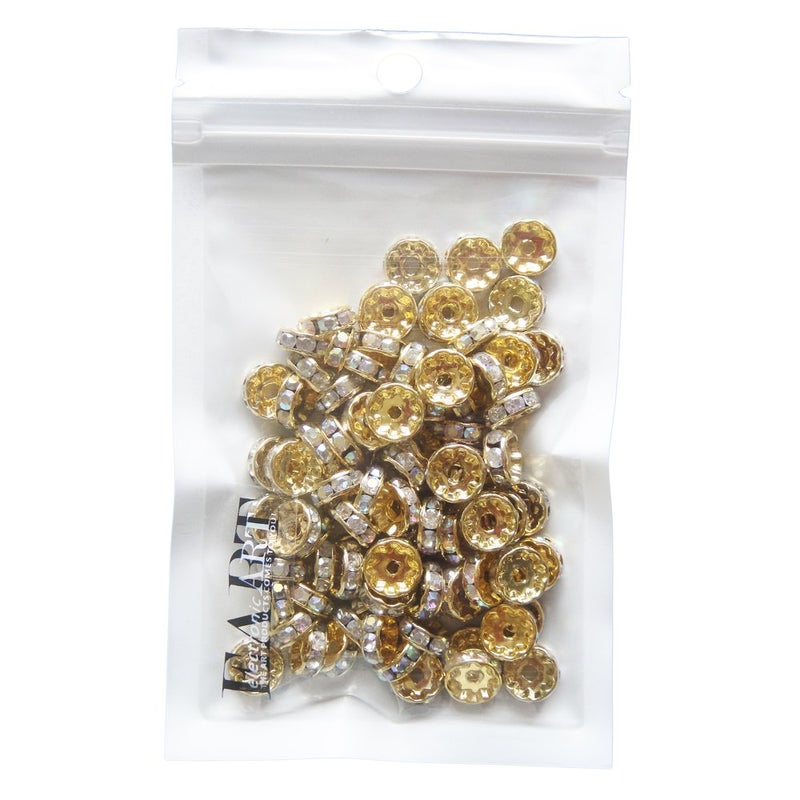RUBYCA 100pcs Round Rondelle Spacer Bead Gold Tone 6mm AB White Czech Crystal - Image 3